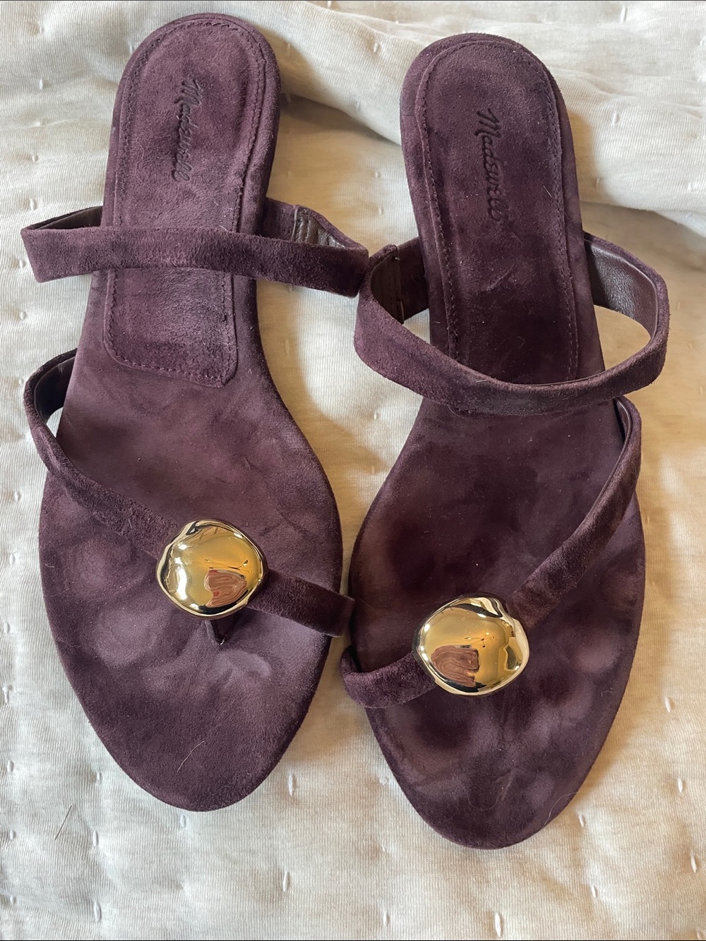Madewell Plum Suede Slide Sandals with Gold Disc